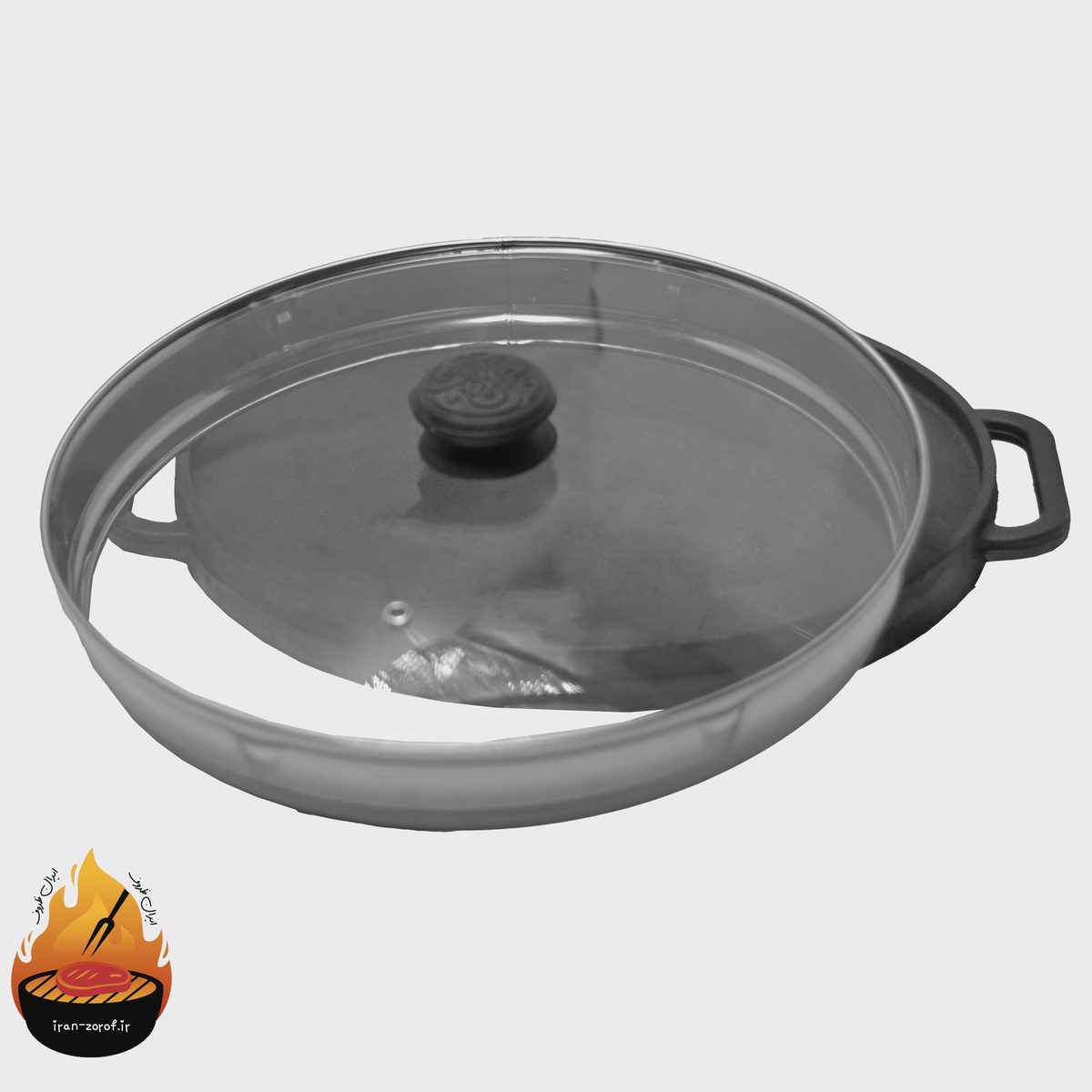 تابه استیک پز گرد چدنی سایز ۳۰ مدل ورونا با درب پیرکس