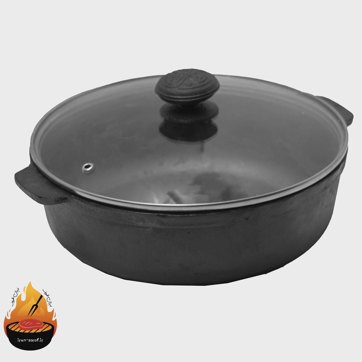 تابه چدن سایز 24 لبه بلند با درب پیرکس مدل پناه